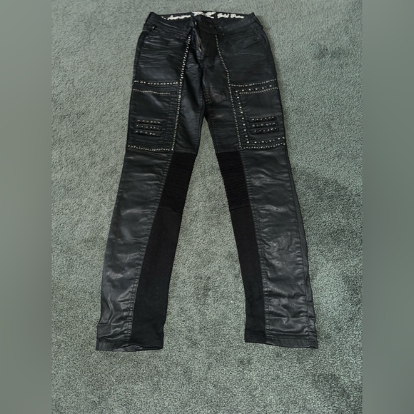 Robin's Jean Denim - Robin's Jean Black Leather Straight Leg Jeans